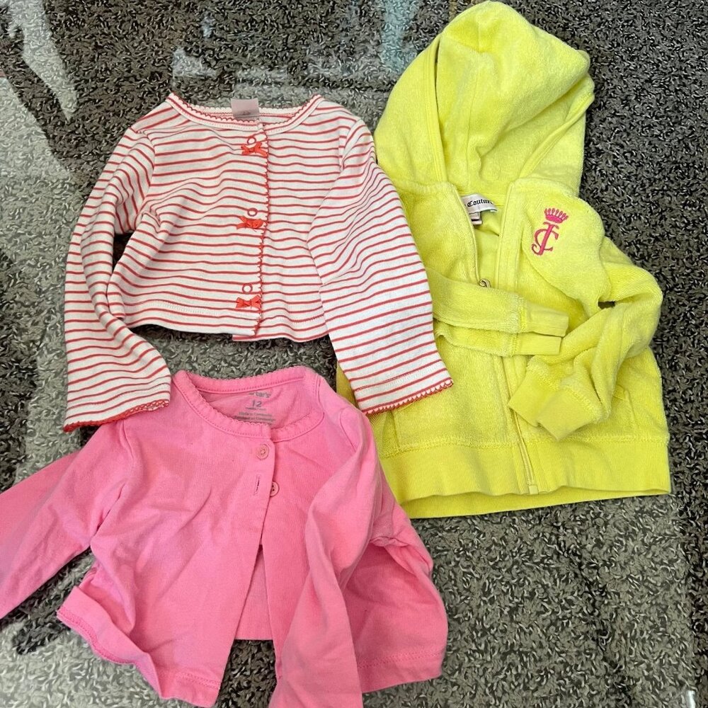 12m bundle juicy couture jacket, carters top and cardigan